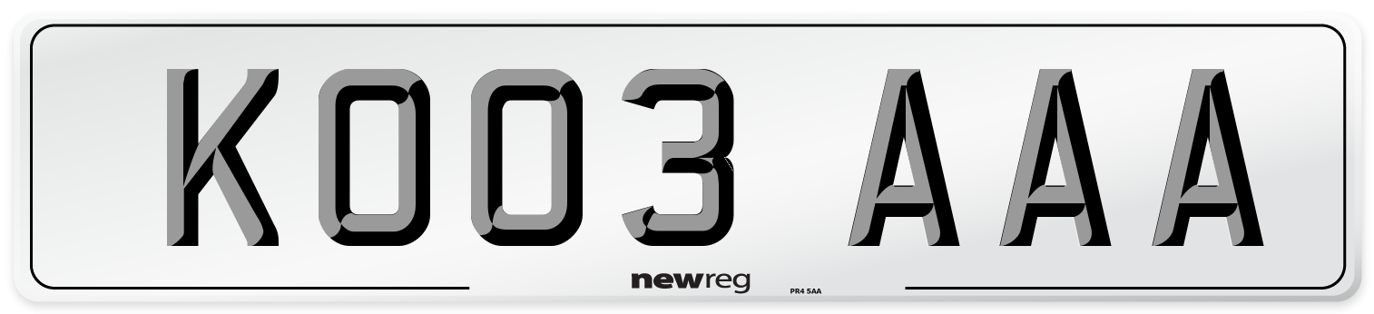 KO03 AAA Number Plate from New Reg